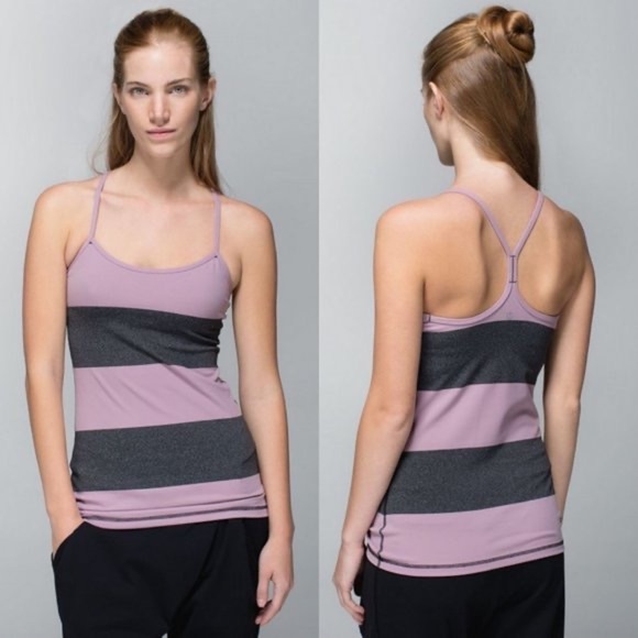 Lululemon Power Y Grey Mauve Striped Tank Size 10 - Picture 1 of 5